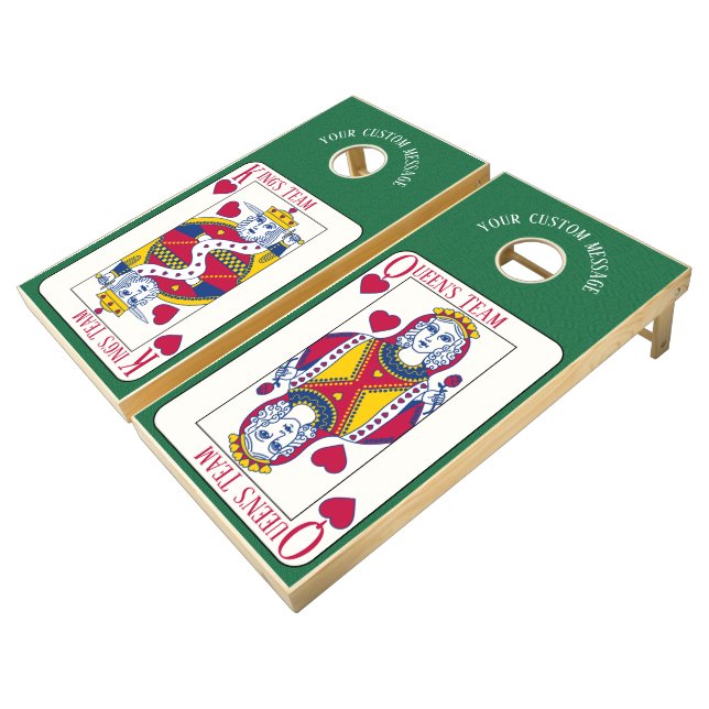 King and Queen of Hearts Custom Name and Message Cornhole Set (Angled)