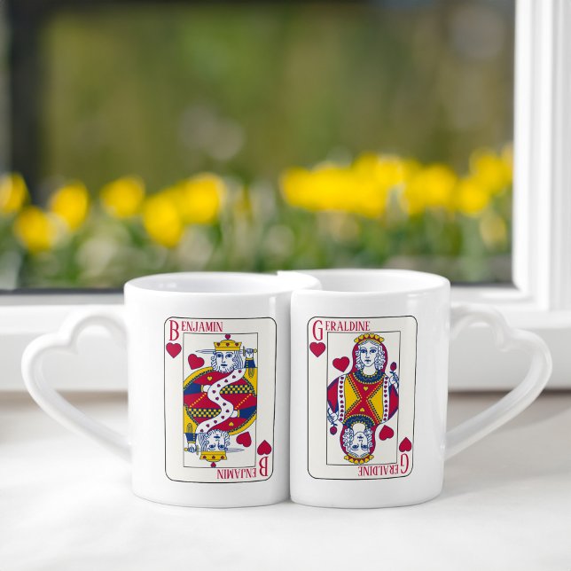 King and Queen of Hearts Custom Name Playing Card  Coffee Mug Set (Creator Uploaded)