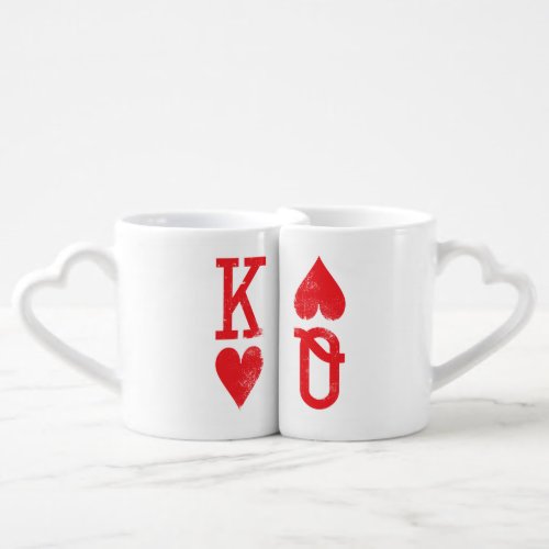 King and Queen of Hearts Playing Cards Couples Coffee Mug Set