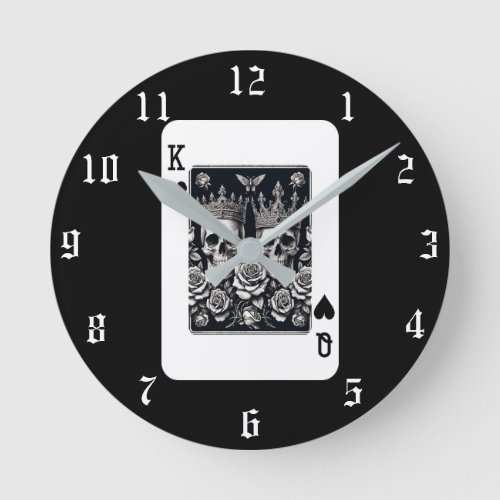 King and Queen of Hearts Royal Card Round Clock