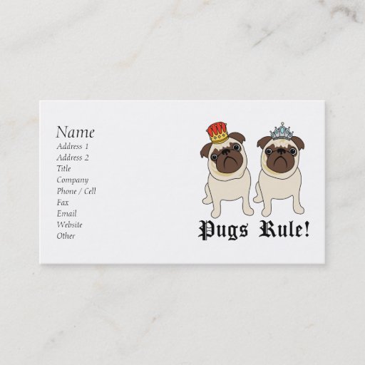 Customizable King and Queen Pug Business Cards