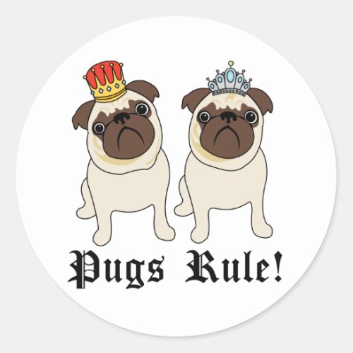 King and Queen Pugs Rule Stickers