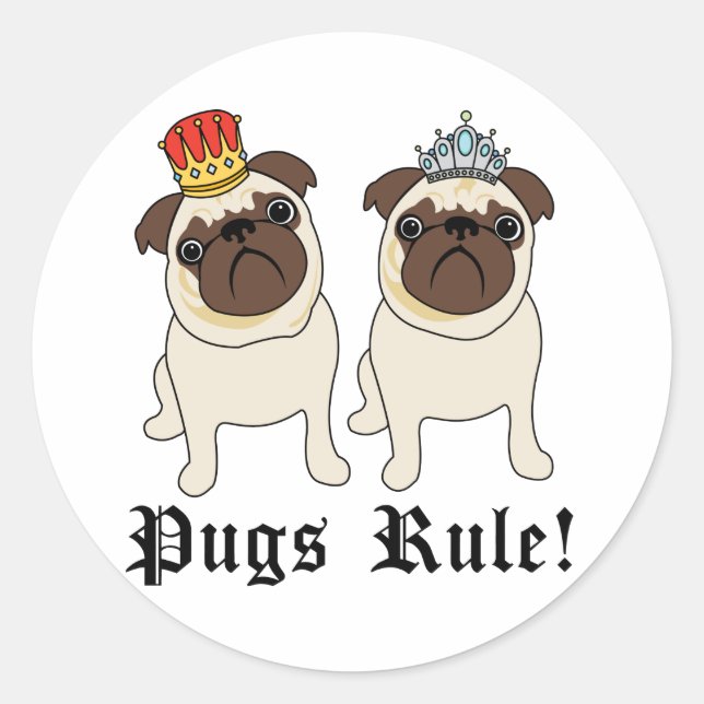 King and Queen Pugs Rule Stickers (Front)