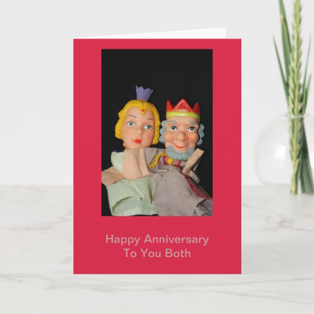 King and Queen Puppets Happy Anniversary Card (Front)