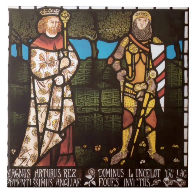 King Arthur and Sir Lancelot by William Morris Ceramic Tile (Front)