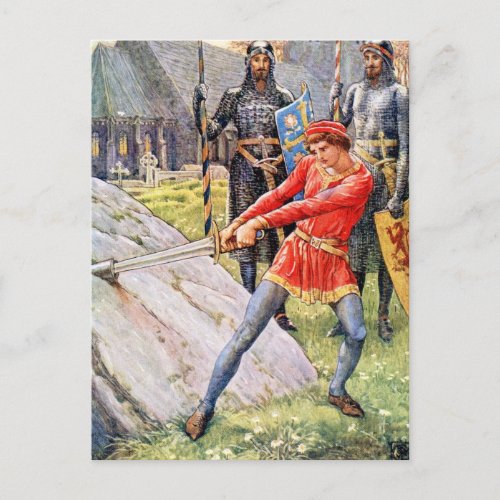 King Arthur draws the sword from the Stone Postcard
