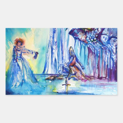 KING ARTHUR LADY OF THE LAKE AND EXCALIBUR RECTANGULAR STICKER