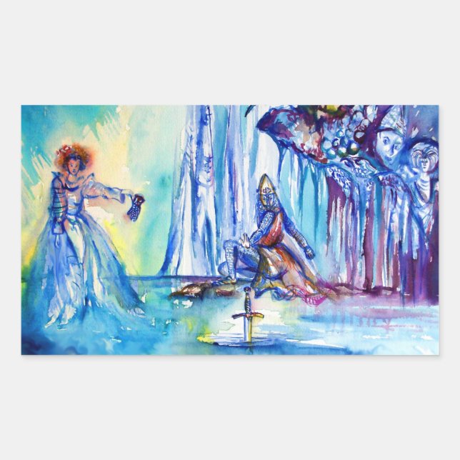 KING ARTHUR ,LADY OF THE LAKE AND EXCALIBUR RECTANGULAR STICKER (Front)