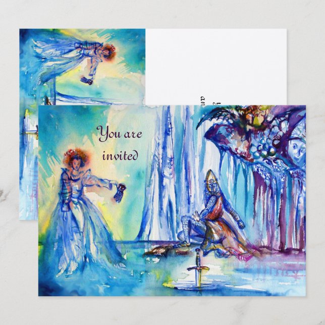 KING ARTHUR ,LADY OF THE LAKE AND EXCALIBUR silver Invitation (Front/Back)