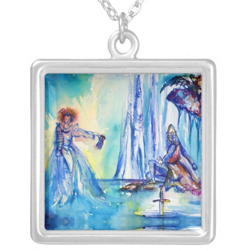 KING ARTHUR LADY OF THE LAKE AND EXCALIBUR SILVER PLATED NECKLACE