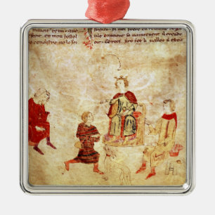 King Arthur on his Throne Surrounded Metal Ornament