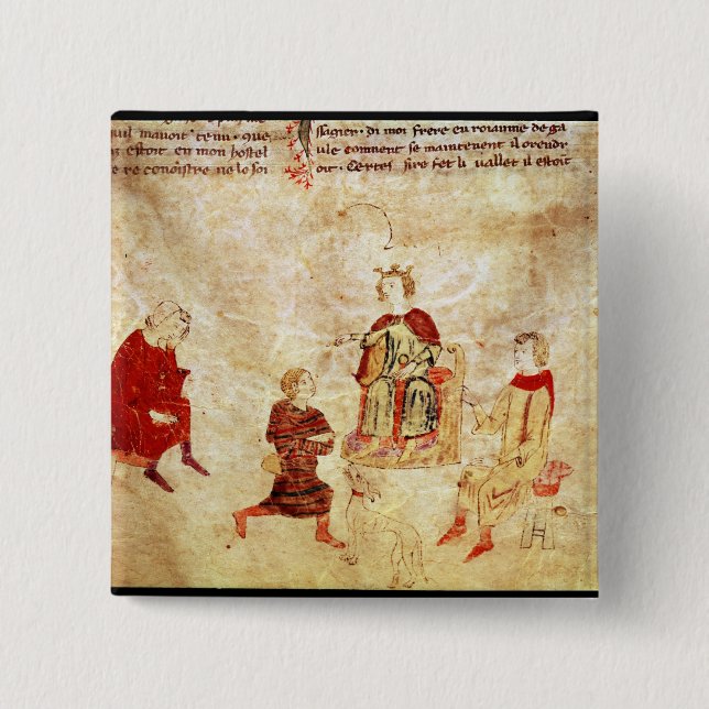 King Arthur on his Throne Surrounded Pinback Button (Front)