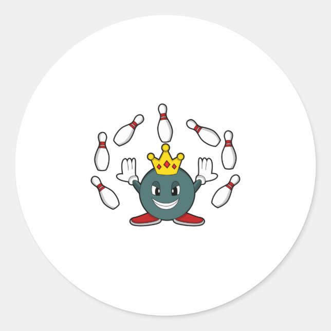 King at Bowling with Bowling pin Classic Round Sticker (Front)