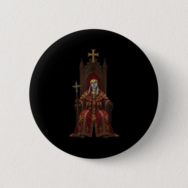 King Baldwin Iv Floral Mask Medieval Art Crusader  Button (Front)