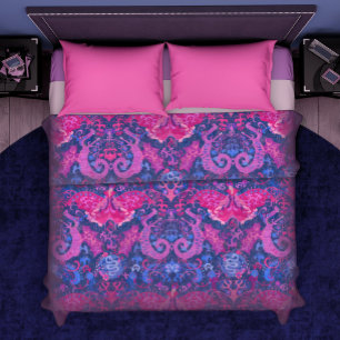KING Bisexual Dragon Damask - Pride Flag Colors Duvet Cover