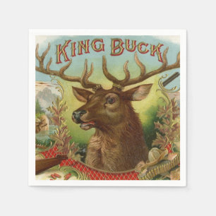 King Buck Label Deer Hunting Cabin Decor Taxidermy Paper Napkins
