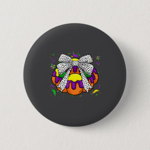 King Cake & Coquette Bow Mardi Gras Fat Tuesda Button