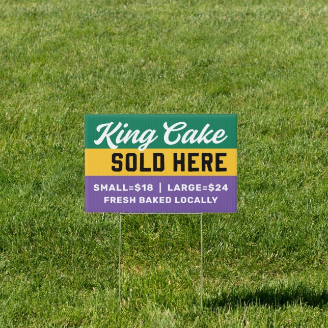 King Cake for Sale Stripes Sign (Insitu)