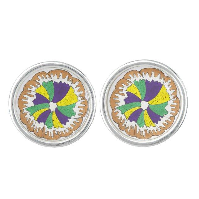King Cake New Orleans NOLA Mardi Gras Carnival Cufflinks (Front)