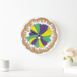King Cake New Orleans NOLA Mardi Gras Carnival Large Clock<br><div class="desc">Design features an original marker illustration of a classic king cake (also known as a three kings cake, galette des rois or kingcake), a popular cake during the Christmas season, Carnival, Epiphany, and the New Orleans celebration of Mardi Gras. The cake features a puff pastry or sweet brioche dough, sugary...</div>