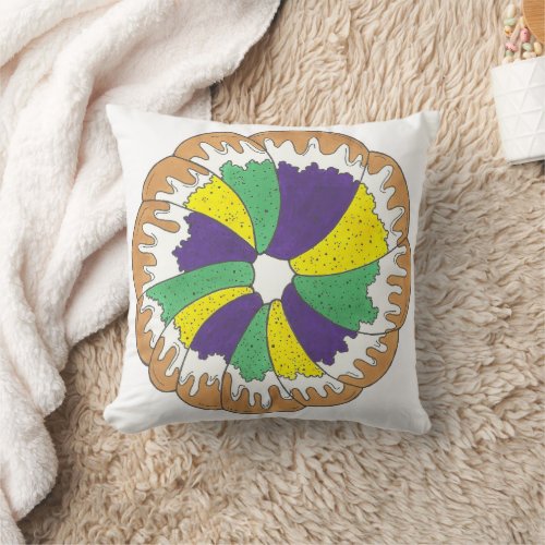 King Cake New Orleans NOLA Mardi Gras Carnival Throw Pillow