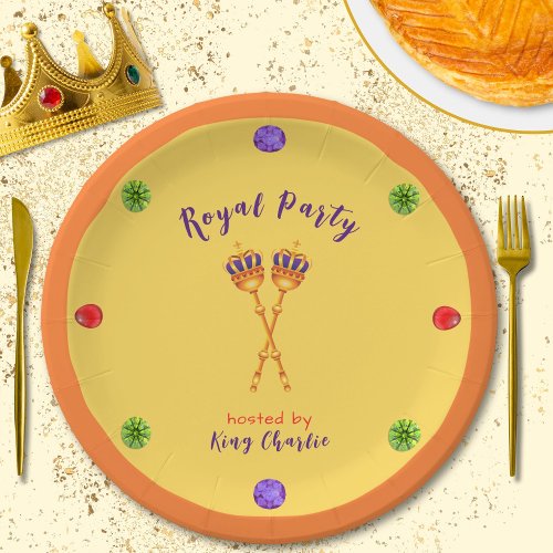 King Cake Royal Party Sceptre and Colourful Gems Paper Plates