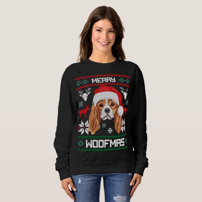 King Cavalier Charles Spaniel Merry Woofmas Sweatshirt (Front Full)