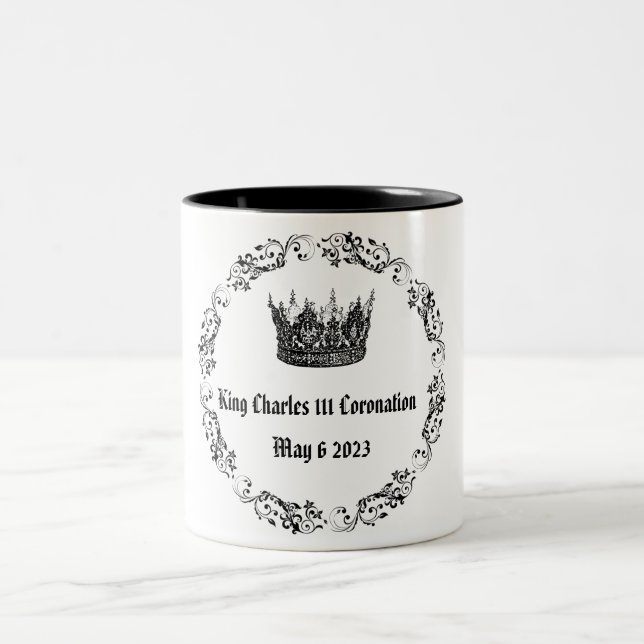 King Charles 111 Coronation Black/White Two-Tone T Coffee Mug (Center)
