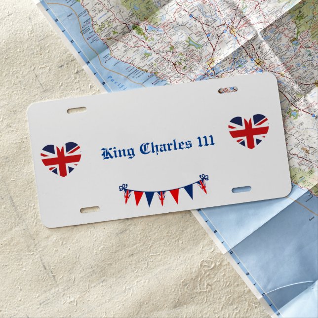 King Charles 111 Crown Royal England Flag License Plate (In Situ)