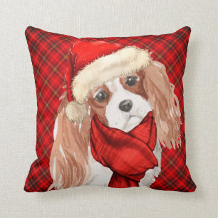 King Charles and Red Plaid Christmas Dog Throw Pil Pillow