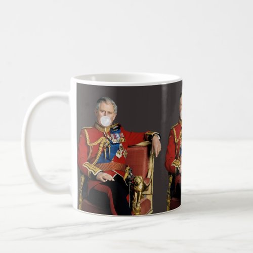 King Charles Blowing White Bubble gum British flag Coffee Mug