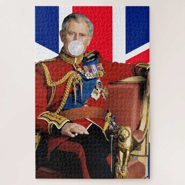 King Charles Blowing White Bubble gum British flag Jigsaw Puzzle (Vertical)