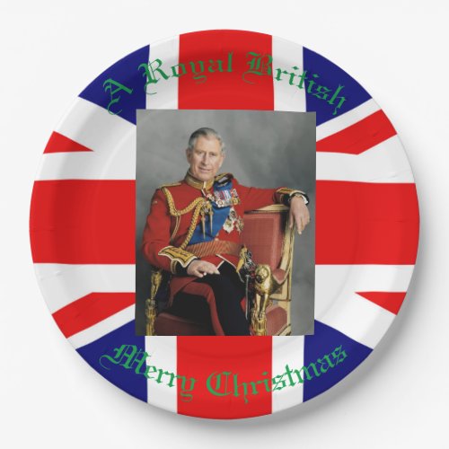 King Charles British Flag Royal British Christmas Paper Plates