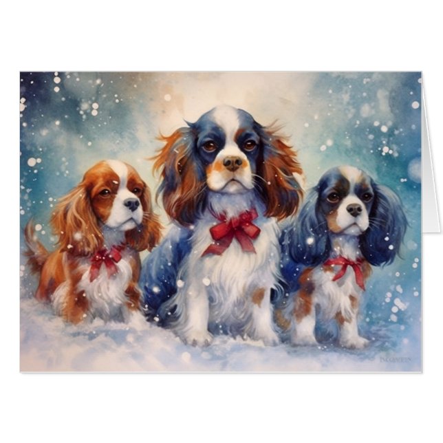 King Charles Cavalier Christmas Love Holiday Card (Front Horizontal)