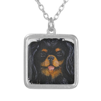 King Charles Cavalier Spaniel black and tan Silver Plated Necklace