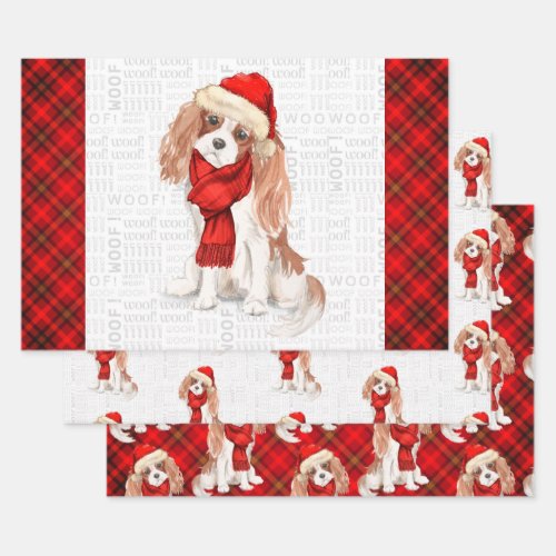 King Charles Cavalier Spaniel Christmas Dog Plaid  Wrapping Paper Sheets