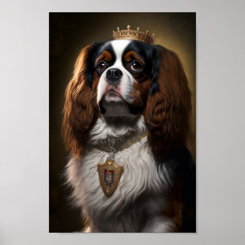 King Charles Cavalier Spaniel with Crown Poster