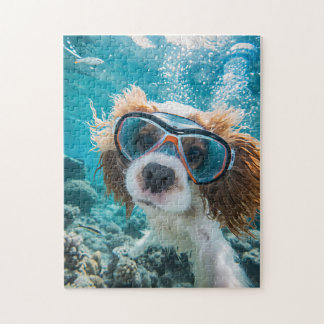 King Charles Cocker Spaniel driving in ocean Jigsaw Puzzle