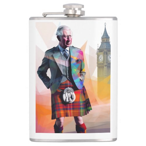 King Charles Coronation Scottish Outfit Big Ben Flask