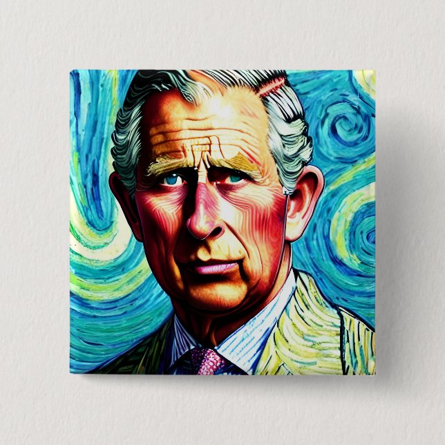 King Charles III 15 Cm Square Badge Button (Front)