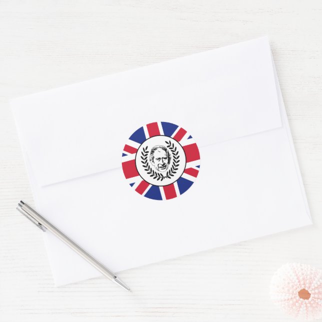 King Charles III and British Union Jack Flag Classic Round Sticker (Envelope)