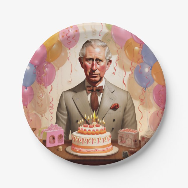 King Charles III Birthday Party Paper Plates (Front)