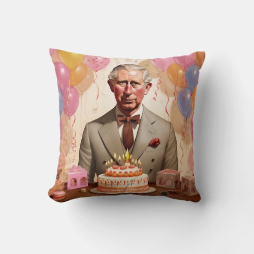 King Charles III Birthday Party Throw Pillow