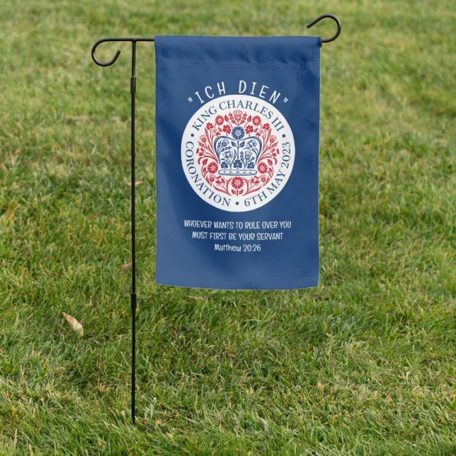 KING CHARLES III Blue Coronation Garden Flag (In SItu)