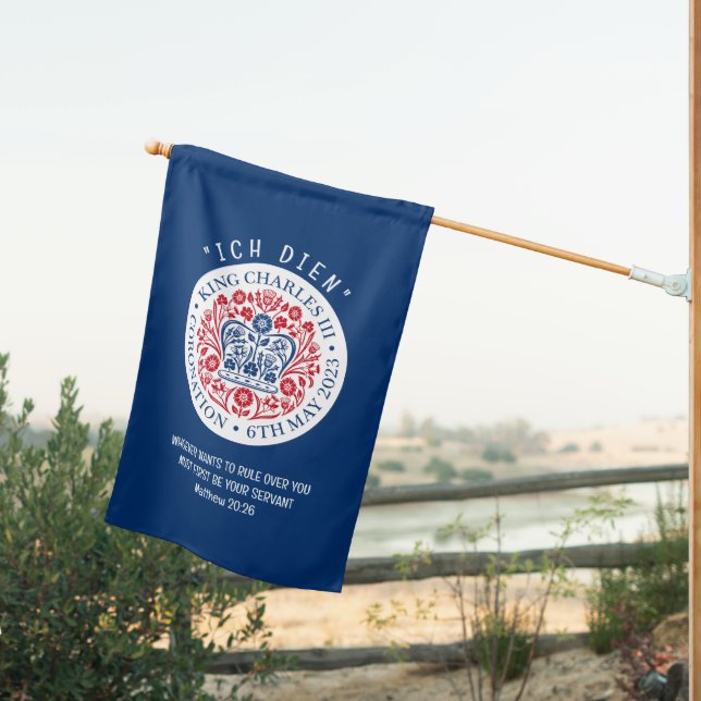 KING CHARLES III Blue Coronation House Flag (Insitu (Back))