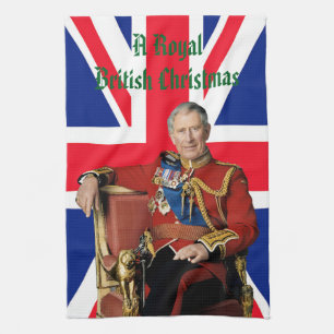 King Charles III British flag Christmas Greeting Kitchen Towel