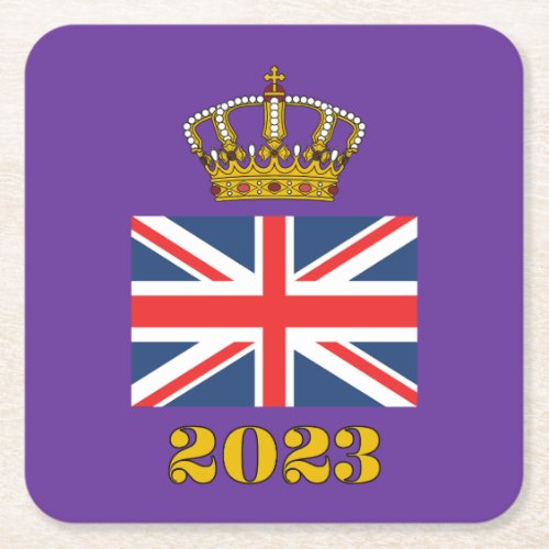 King Charles III Coronation 2023 UK British Crown  Square Paper Coaster