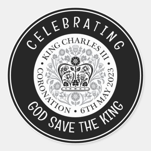 KING CHARLES III Coronation Black Classic Round Sticker