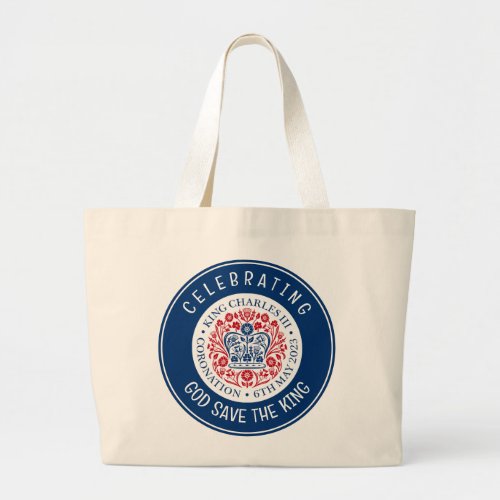 KING CHARLES III Coronation Blue Large Tote Bag