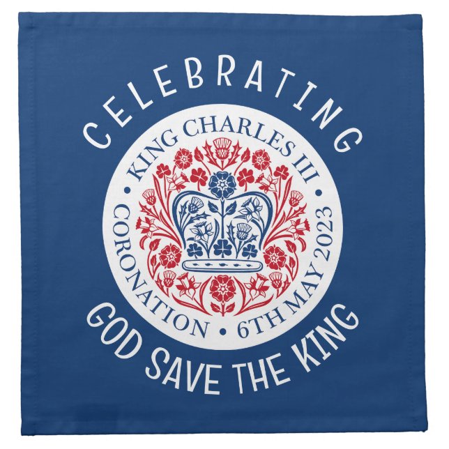 KING CHARLES III Coronation Blue Souvenir Cloth Napkin (Front)